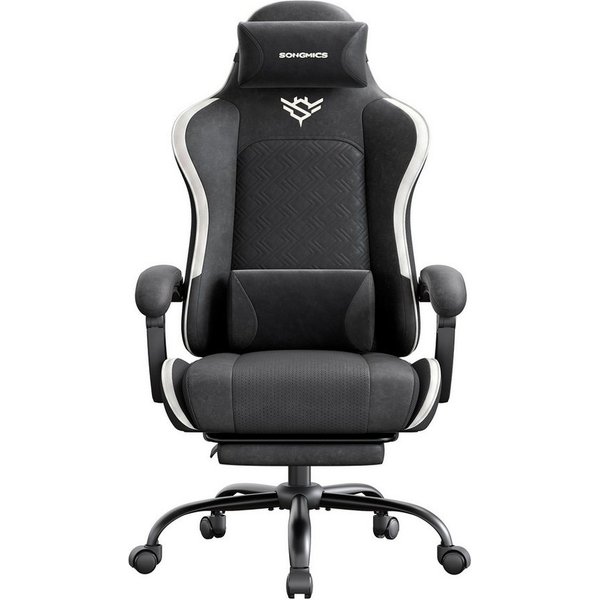 SONGMICS Bürostuhl Gaming-Stuhl, Schreibtischstuhl, ergonomischer Gaming-Sessel, mit Federn, Fußstütze, Armlehnen mit Synchronmechanik, Sitzkissen