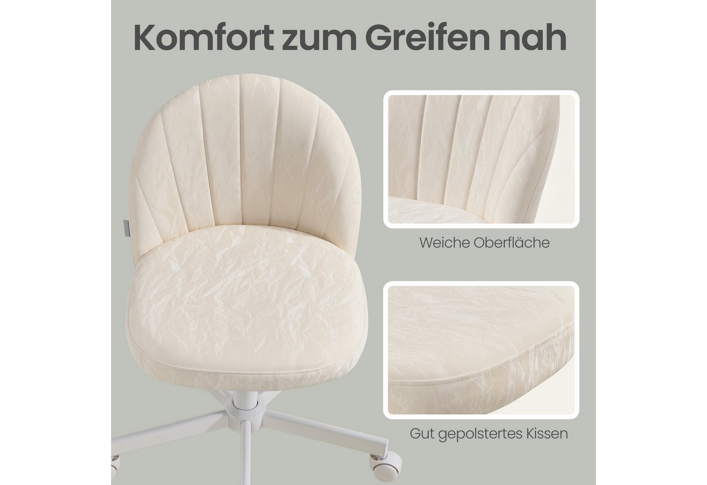 SONGMICS Bürostuhl Homeoffice-Stuhl, Schminkstuhl aus Fleece, Schreibtischstuhl, Schaumstoffpolsterung, höhenverstellbar, für Arbeitszimmer – Bild 5 von 5