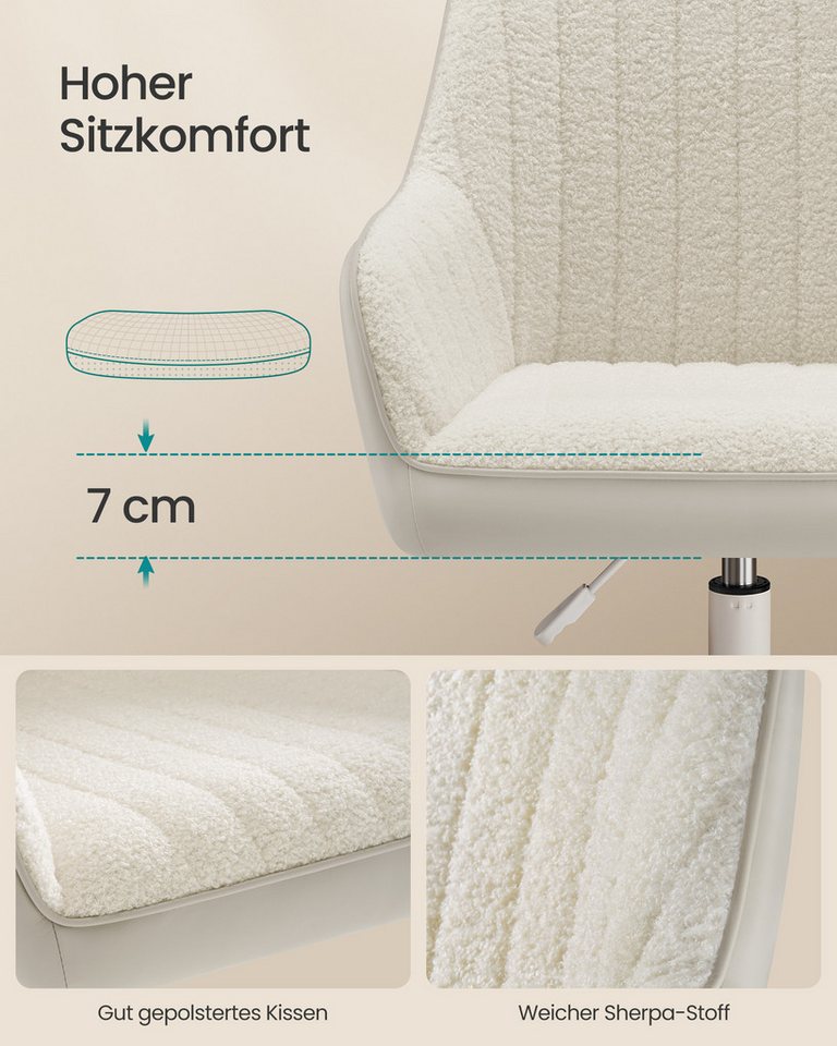 SONGMICS Bürostuhl Schminkstuhl, Homeoffice Stuhl, für Arbeitszimmer, höhenverstellbar, Schaumstoffpolsterung, Bar – Bild 5 von 5