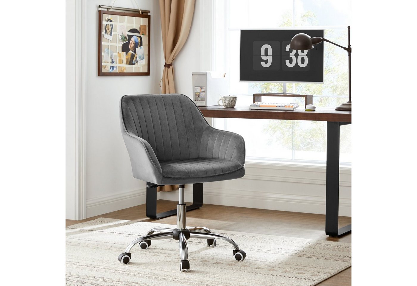SONGMICS Bürostuhl Schminkstuhl, Homeoffice Stuhl, für Arbeitszimmer, Schaumstoffpolsterung, mit Samtbezug, Bar – Bild 3 von 5