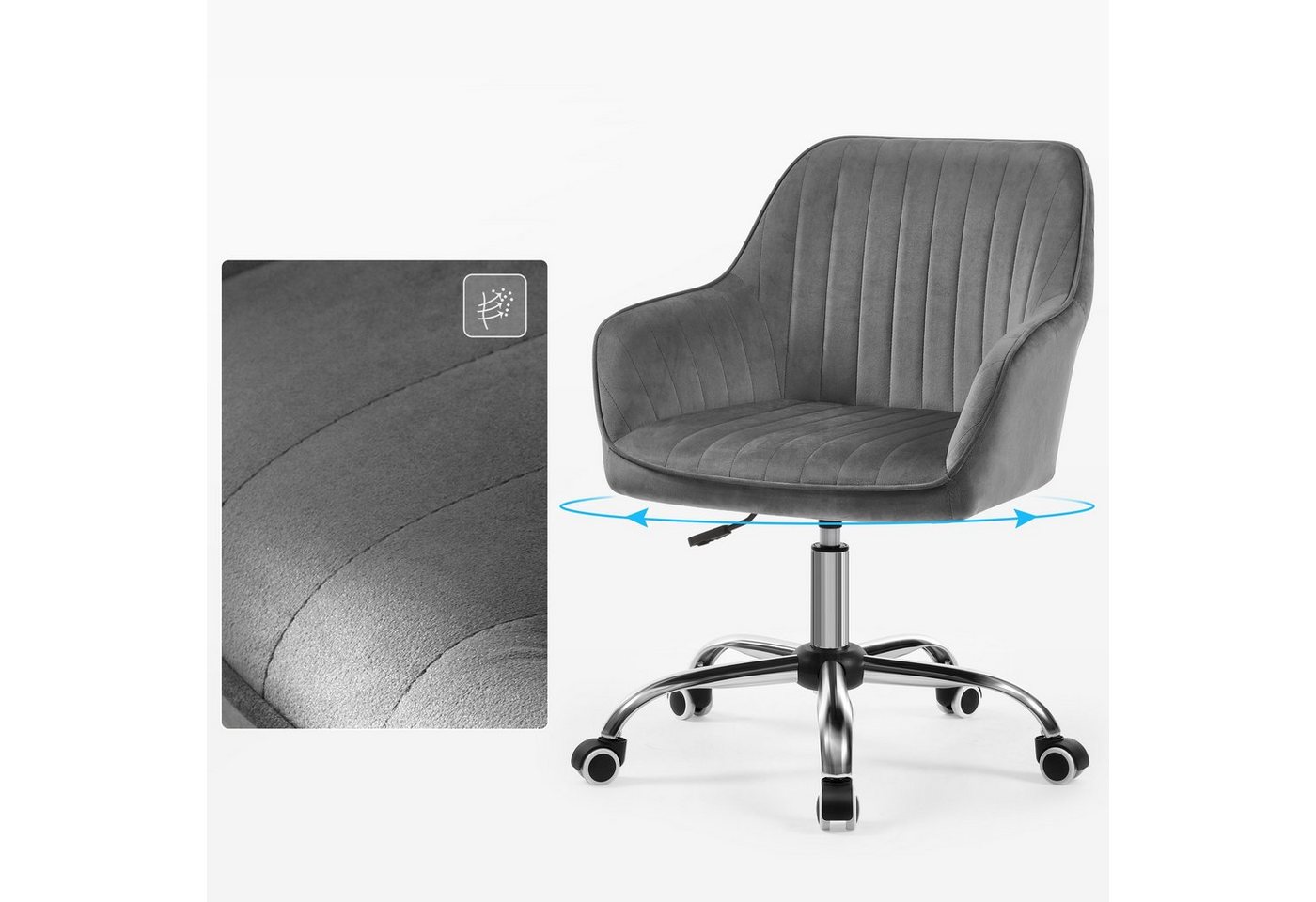 SONGMICS Bürostuhl Schminkstuhl, Homeoffice Stuhl, für Arbeitszimmer, Schaumstoffpolsterung, mit Samtbezug, Bar – Bild 4 von 5