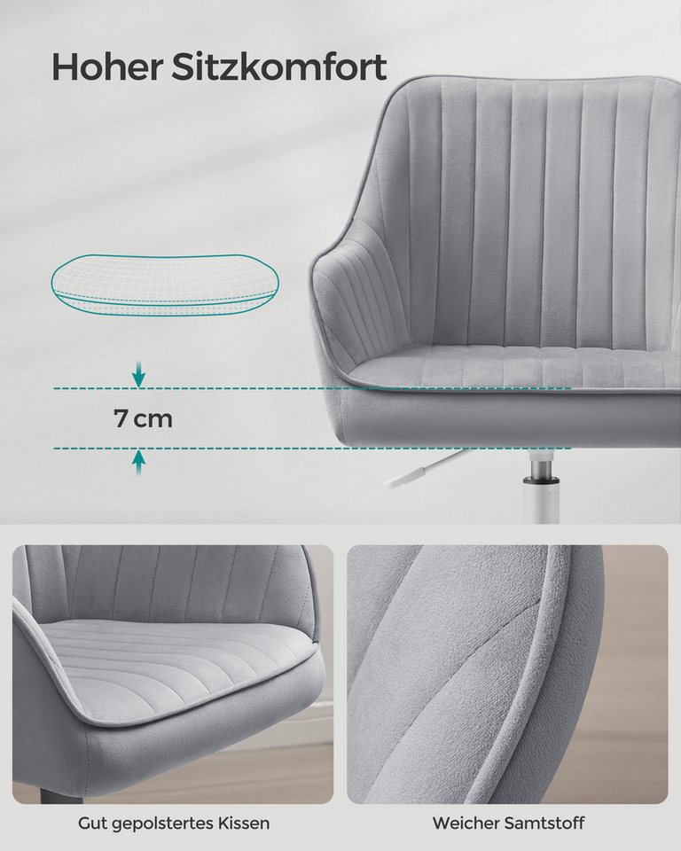 SONGMICS Bürostuhl Schminkstuhl, Homeoffice Stuhl, für Arbeitszimmer, Schaumstoffpolsterung, mit Samtbezug, Bar – Bild 5 von 5