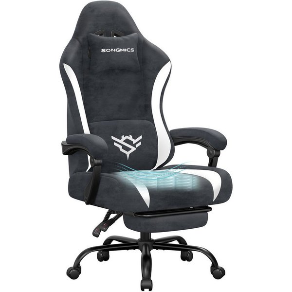 SONGMICS Drehstuhl Schreibtischstuhl, Bürostuhl ergonomisch, Fußstütze, Lendenkissen, 135° Neigung, aus Polyester, 70 x 70 x 120-130 cm