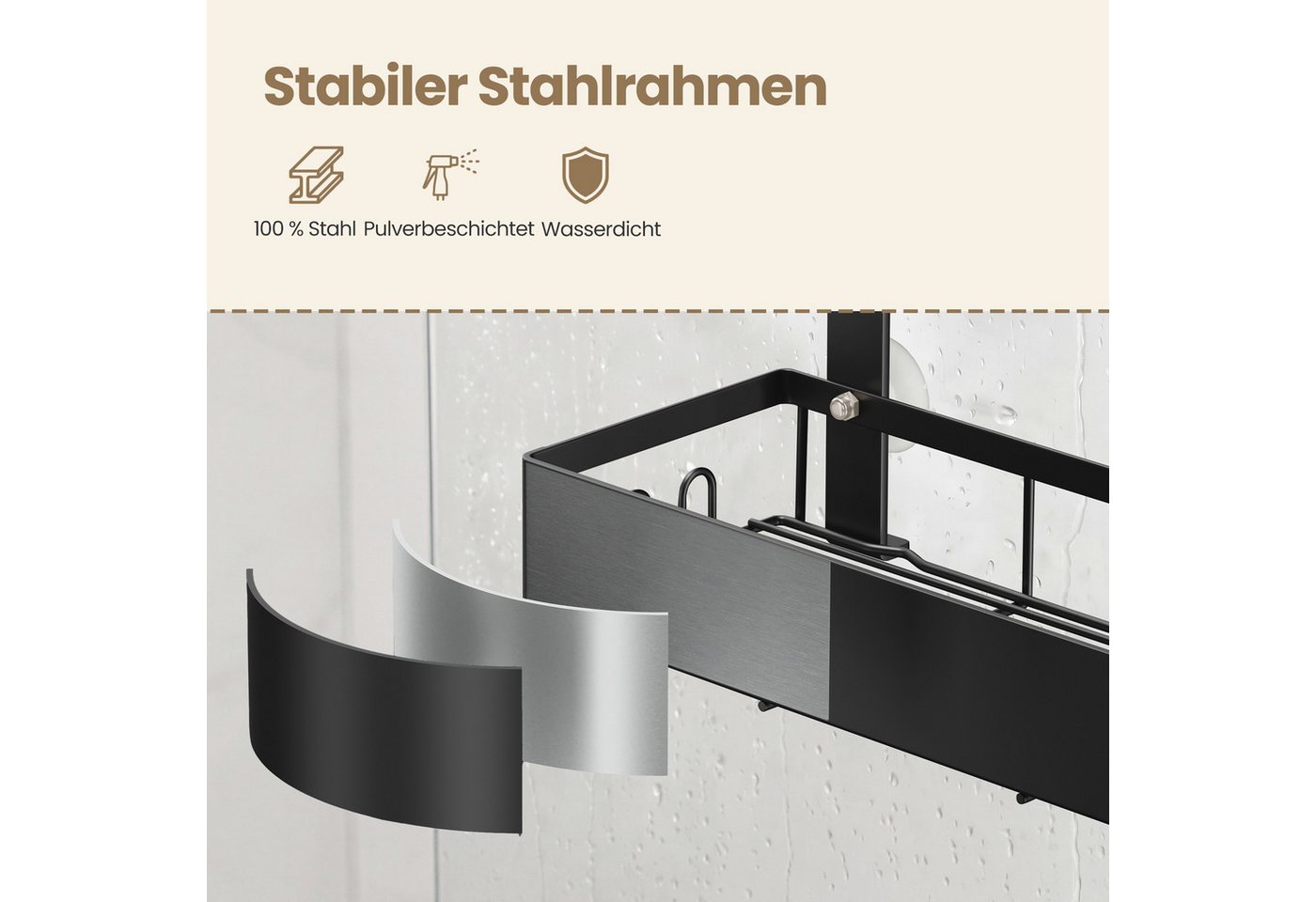 SONGMICS Duschregal Duschablage, 32,8 x 17 x 69,3 cm, Rostfrei, zum Hängen, ohne Bohren aus Stahl – Bild 4 von 5