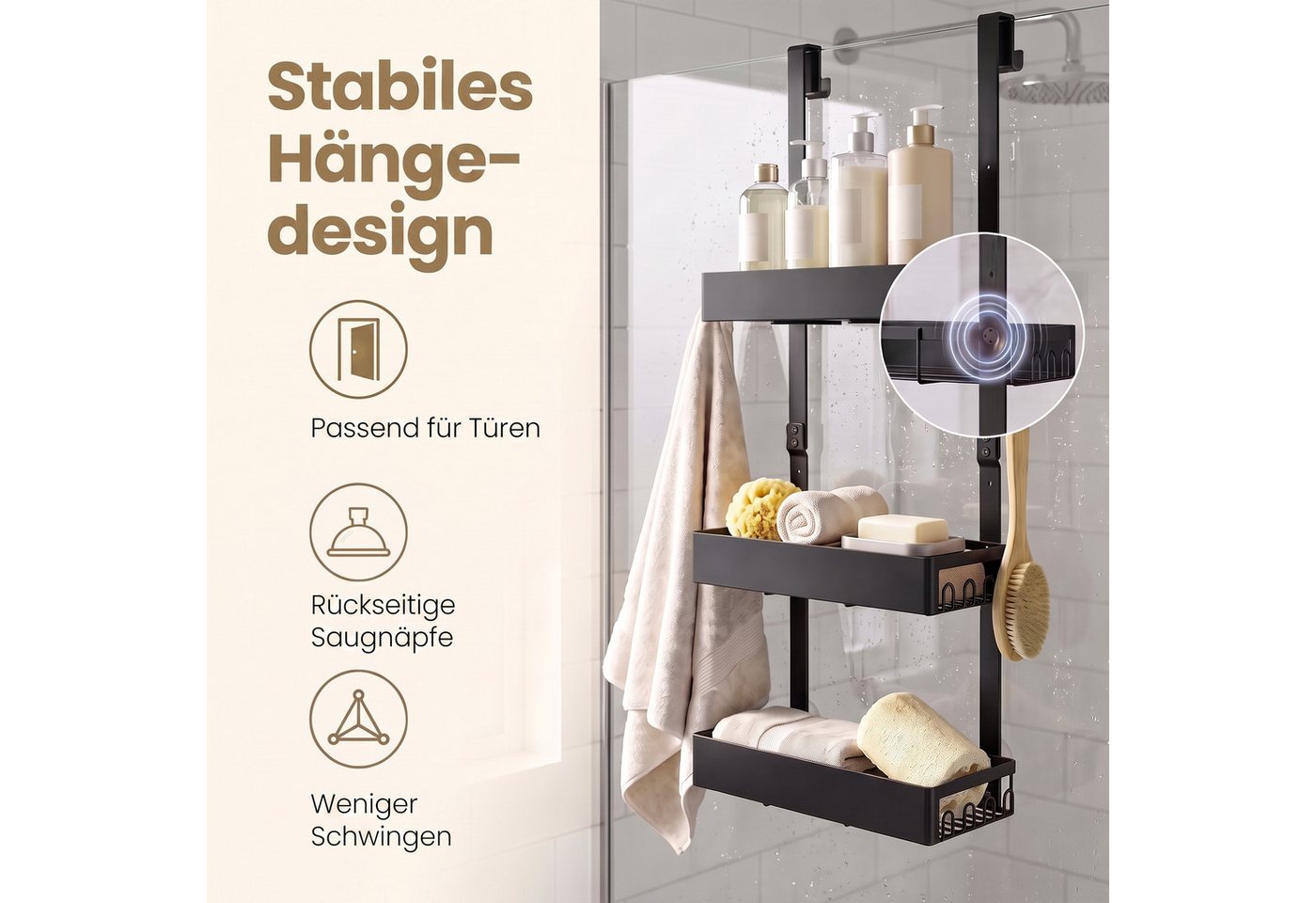 SONGMICS Duschregal Duschablage, 32,8 x 17 x 69,3 cm, Rostfrei, zum Hängen, ohne Bohren aus Stahl – Bild 5 von 5