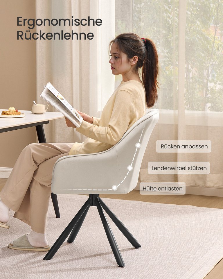 SONGMICS Esszimmerstuhl (2 St), Esszimmerstuhl, Küchenstuhl drehbar, Stahlbeine, mit Armlehnen – Bild 5 von 5