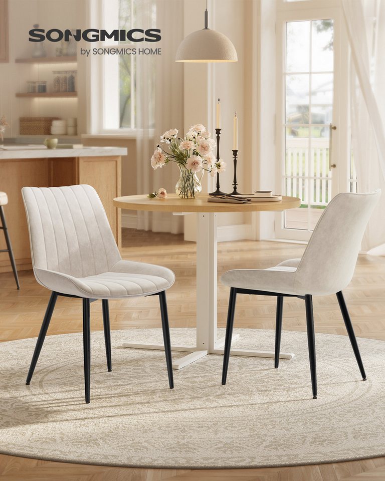 SONGMICS Esszimmerstuhl Küchenstuhl aus Samt, Polsterstuhl mit Armlehnen, Loungesessel (2 St), bis 120 kg belastbar, für Esszimmer, Küche, Stahlbeine, Polsterst – Bild 3 von 5