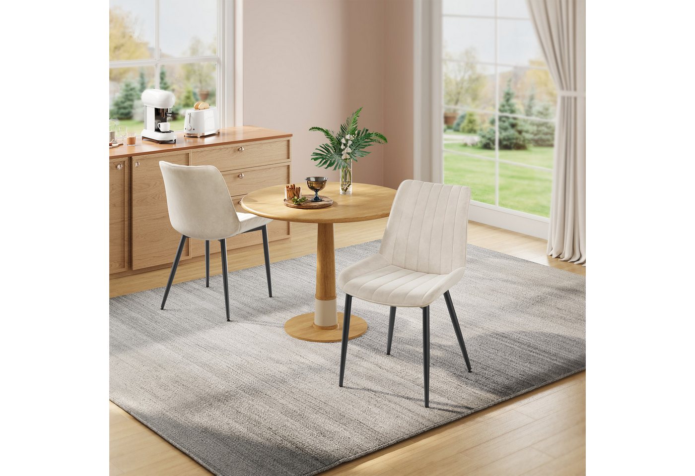 SONGMICS Esszimmerstuhl Küchenstuhl aus Samt, Polsterstuhl mit Armlehnen, Loungesessel (2 St), bis 120 kg belastbar, für Esszimmer, Küche, Stahlbeine, Polsterst – Bild 4 von 5