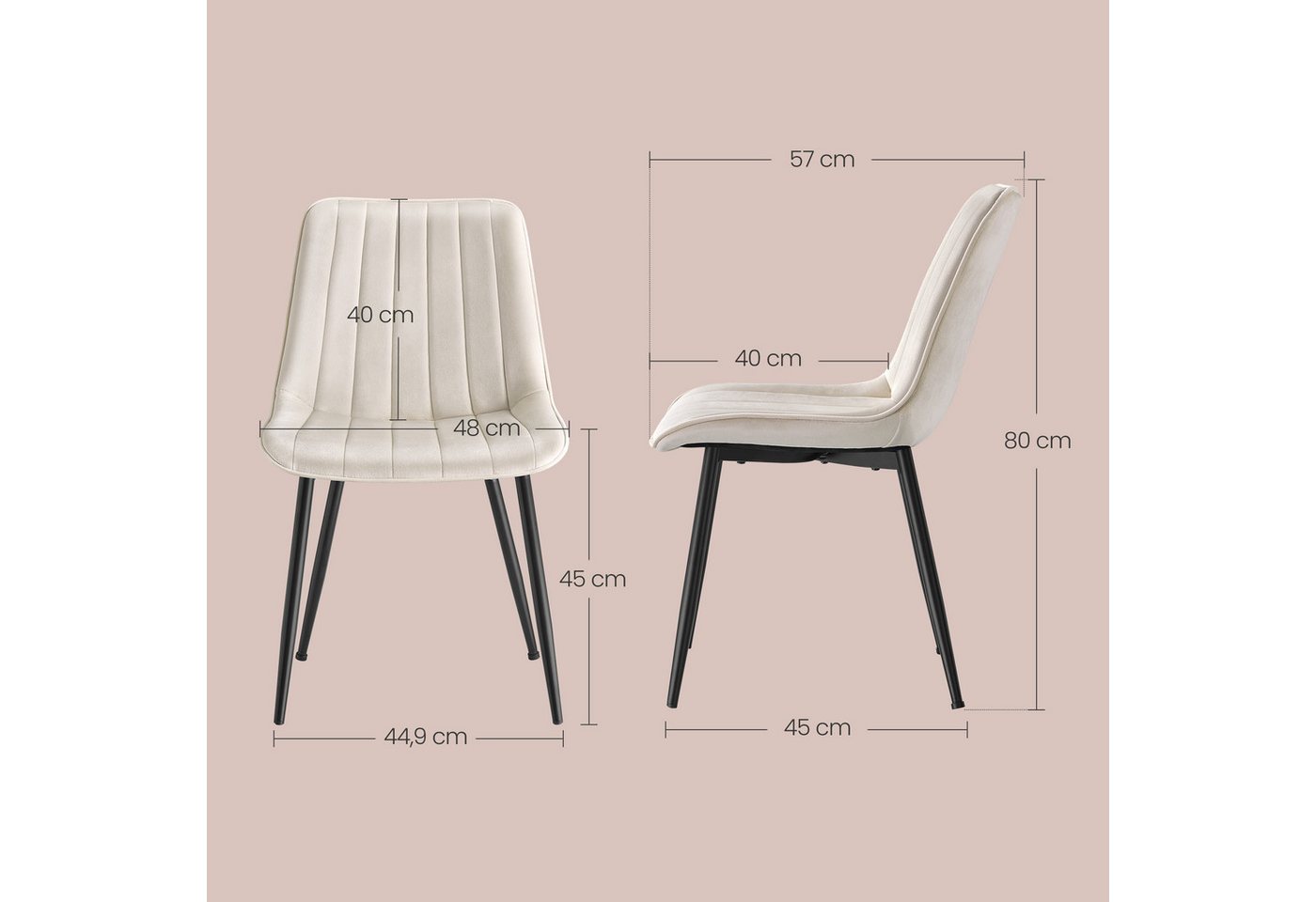 SONGMICS Esszimmerstuhl Küchenstuhl aus Samt, Polsterstuhl mit Armlehnen, Loungesessel (2 St), bis 120 kg belastbar, für Esszimmer, Küche, Stahlbeine, Polsterst – Bild 5 von 5