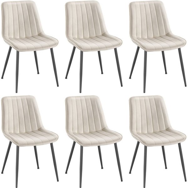 SONGMICS Esszimmerstuhl Küchenstuhl aus Samt, Polsterstuhl mit Armlehnen, Loungesessel (6 St), bis 120 kg belastbar, für Esszimmer, Küche, Stahlbeine, Polsterst