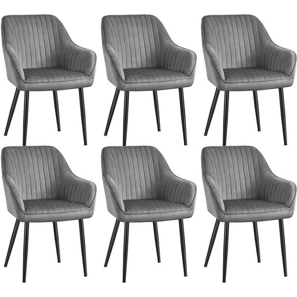 SONGMICS Esszimmerstuhl Küchenstuhl aus Samt, Polsterstuhl mit Armlehnen, Loungesessel (6 St), 6er Set, Metallbeine, bis 120 kg belastbar