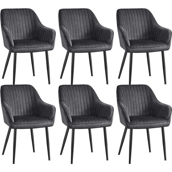 SONGMICS Esszimmerstuhl Küchenstuhl aus Samt, Polsterstuhl mit Armlehnen, Loungesessel (6 St), 6er Set, Metallbeine, bis 120 kg belastbar