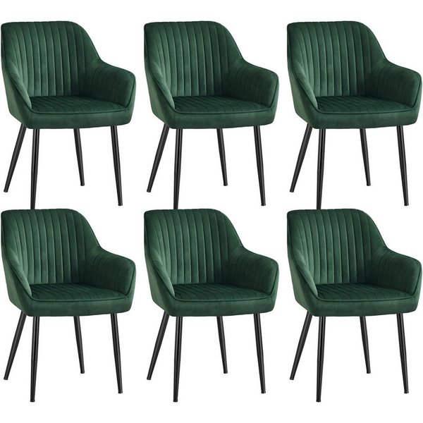 SONGMICS Esszimmerstuhl Küchenstuhl aus Samt, Polsterstuhl mit Armlehnen, Loungesessel (6 St), 6er Set, Metallbeine, bis 120 kg belastbar