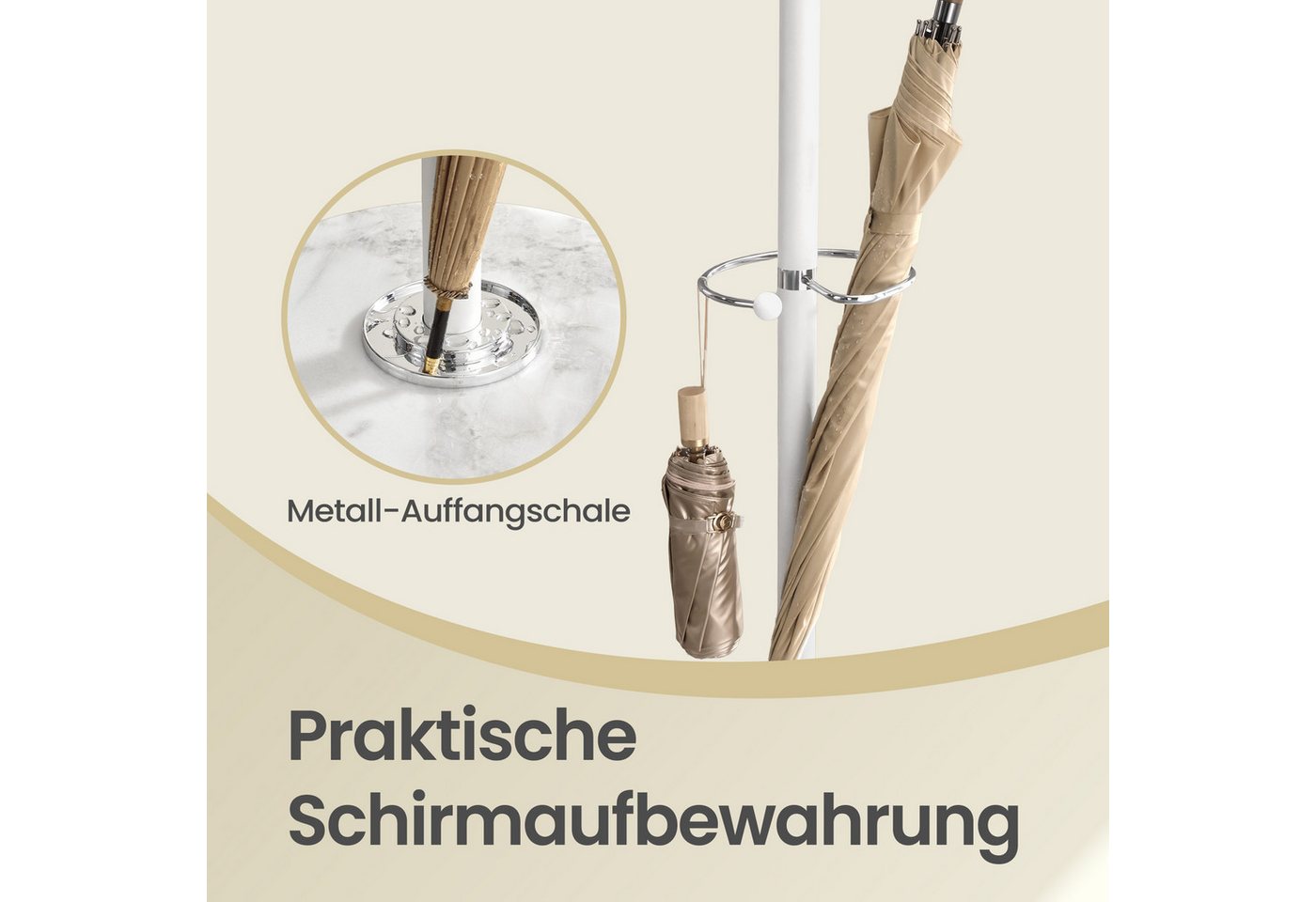 SONGMICS Garderobenständer Kleiderständer, 18 Haken, 38 x 38 x 178 cm, für Flur, mit Schirmständer, Marmorfuß – Bild 5 von 5