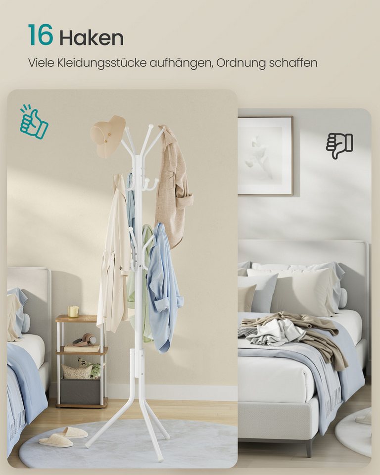 SONGMICS Garderobenständer Kleiderständer, Garderobe, für Kleidung, Taschen und Hüte, Höhe 175 cm, aus Metall, 16 Haken, Eingangsbereich, Wohnzimmer, Schlafzimm – Bild 3 von 5