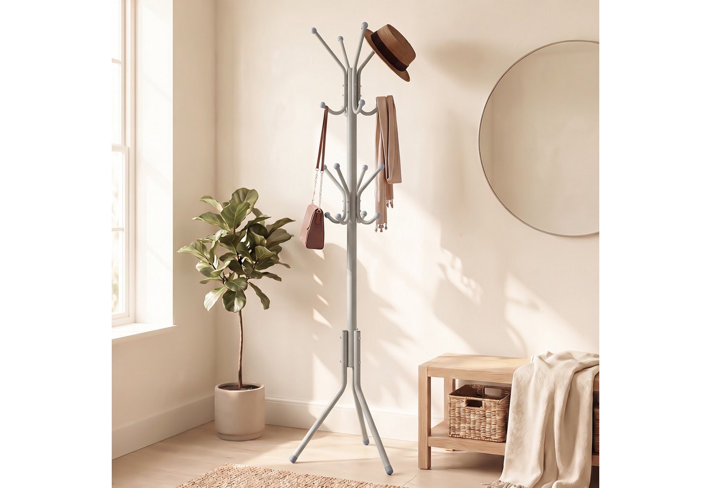 SONGMICS Garderobenständer Kleiderständer, Garderobe, für Kleidung, Taschen und Hüte, Höhe 175 cm, aus Metall, 16 Haken, Eingangsbereich, Wohnzimmer, Schlafzimm – Bild 2 von 5