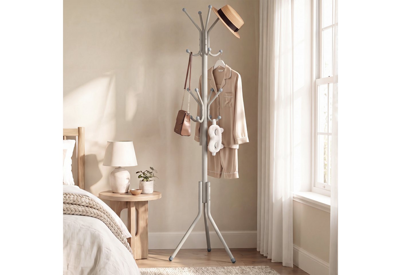 SONGMICS Garderobenständer Kleiderständer, Garderobe, für Kleidung, Taschen und Hüte, Höhe 175 cm, aus Metall, 16 Haken, Eingangsbereich, Wohnzimmer, Schlafzimm – Bild 3 von 5