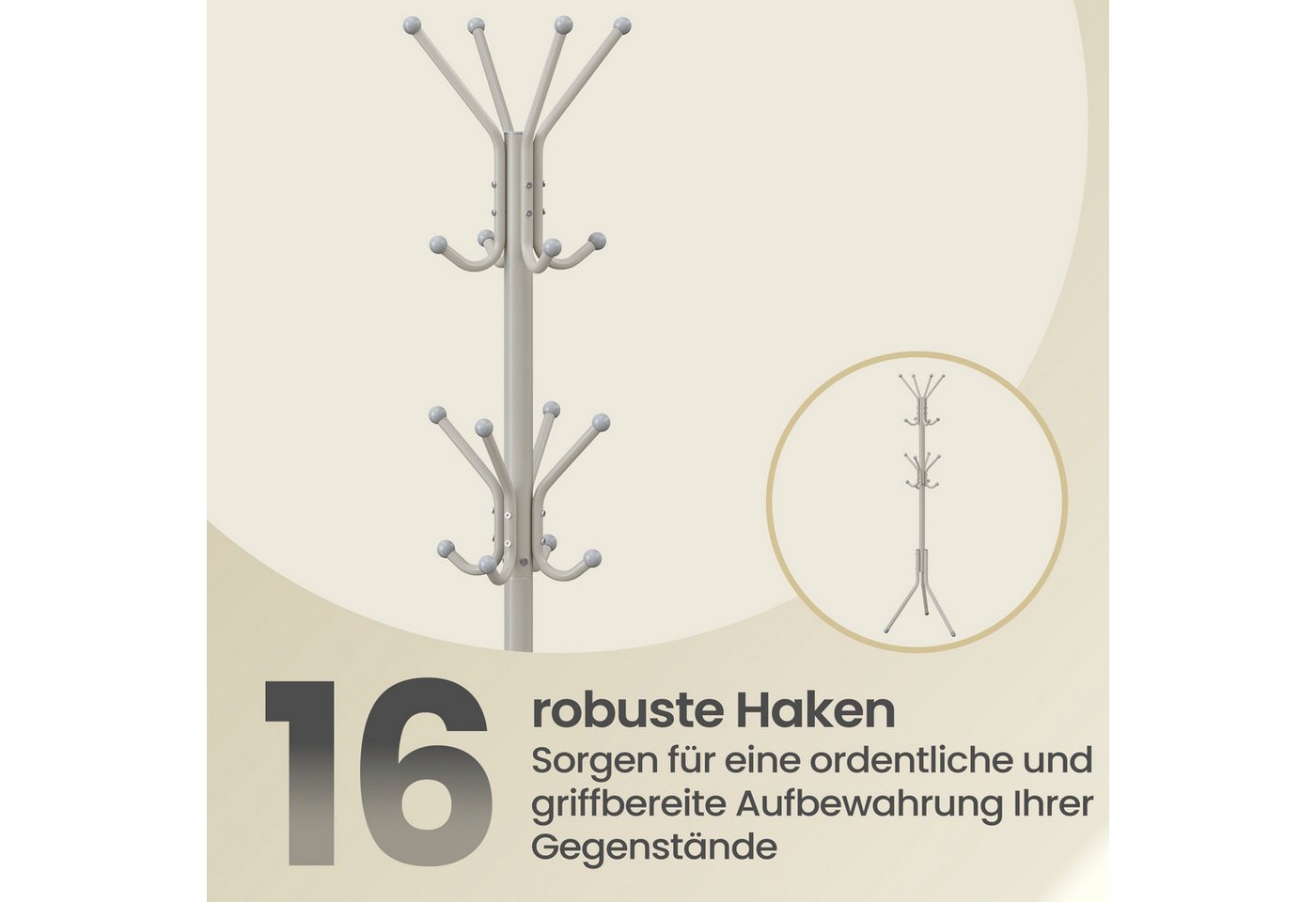 SONGMICS Garderobenständer Kleiderständer, Garderobe, für Kleidung, Taschen und Hüte, Höhe 175 cm, aus Metall, 16 Haken, Eingangsbereich, Wohnzimmer, Schlafzimm – Bild 4 von 5