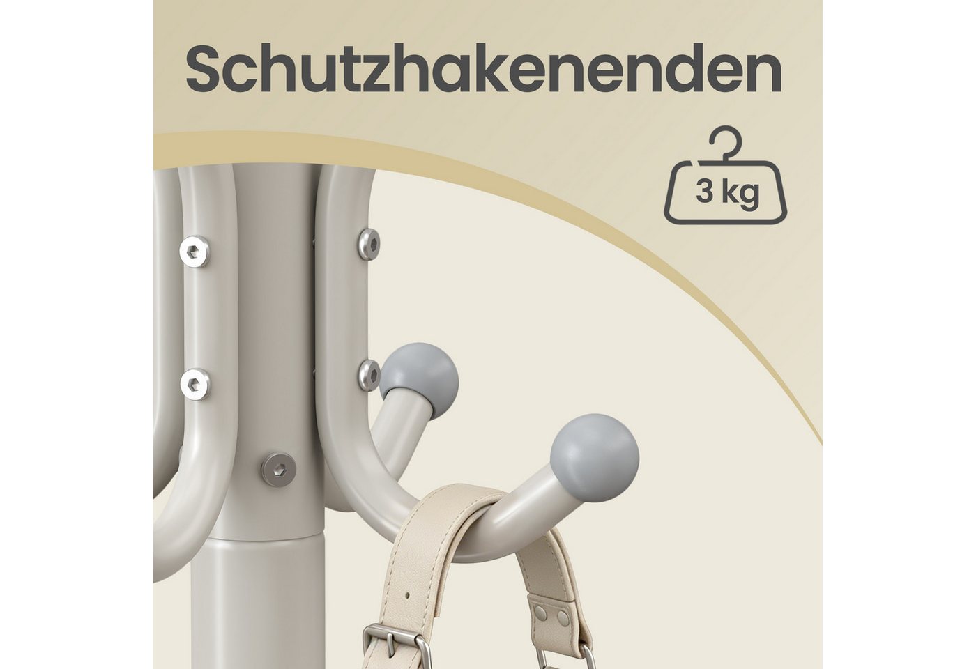 SONGMICS Garderobenständer Kleiderständer, Garderobe, für Kleidung, Taschen und Hüte, Höhe 175 cm, aus Metall, 16 Haken, Eingangsbereich, Wohnzimmer, Schlafzimm – Bild 5 von 5