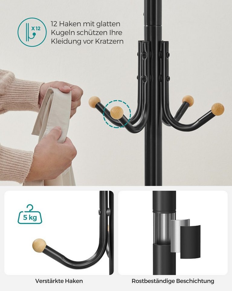 SONGMICS Garderobenständer Kleiderständer, aus Metall, mit 12 Haken, Garderobe, 4 Beine – Bild 4 von 5