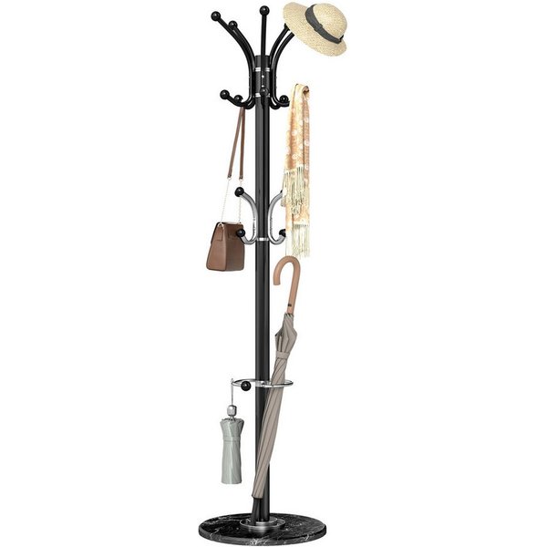 SONGMICS Garderobenständer Kleiderständer, 18 Haken, 38 x 38 x 178 cm, für Flur, mit Schirmständer, Marmorfuß