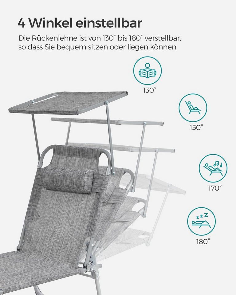 SONGMICS Gartenliege, 1 St., klappbarer Liegestuhl,mit Seitentasche,mit Kopfstütze – Bild 3 von 5
