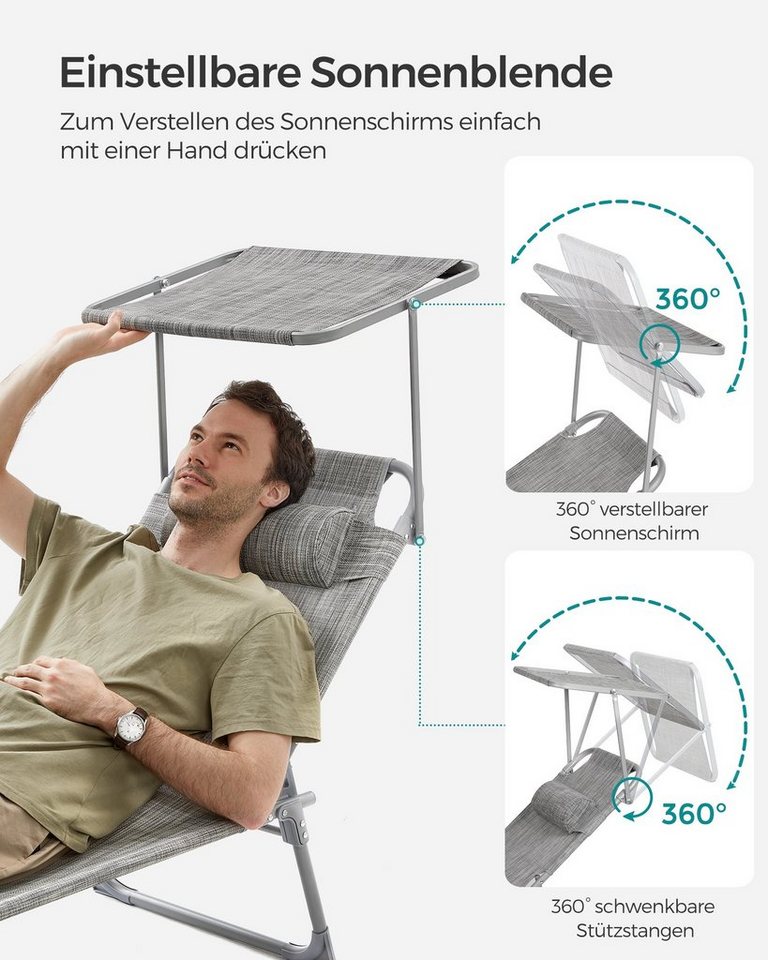 SONGMICS Gartenliege, 1 St., klappbarer Liegestuhl,mit Seitentasche,mit Kopfstütze – Bild 4 von 5