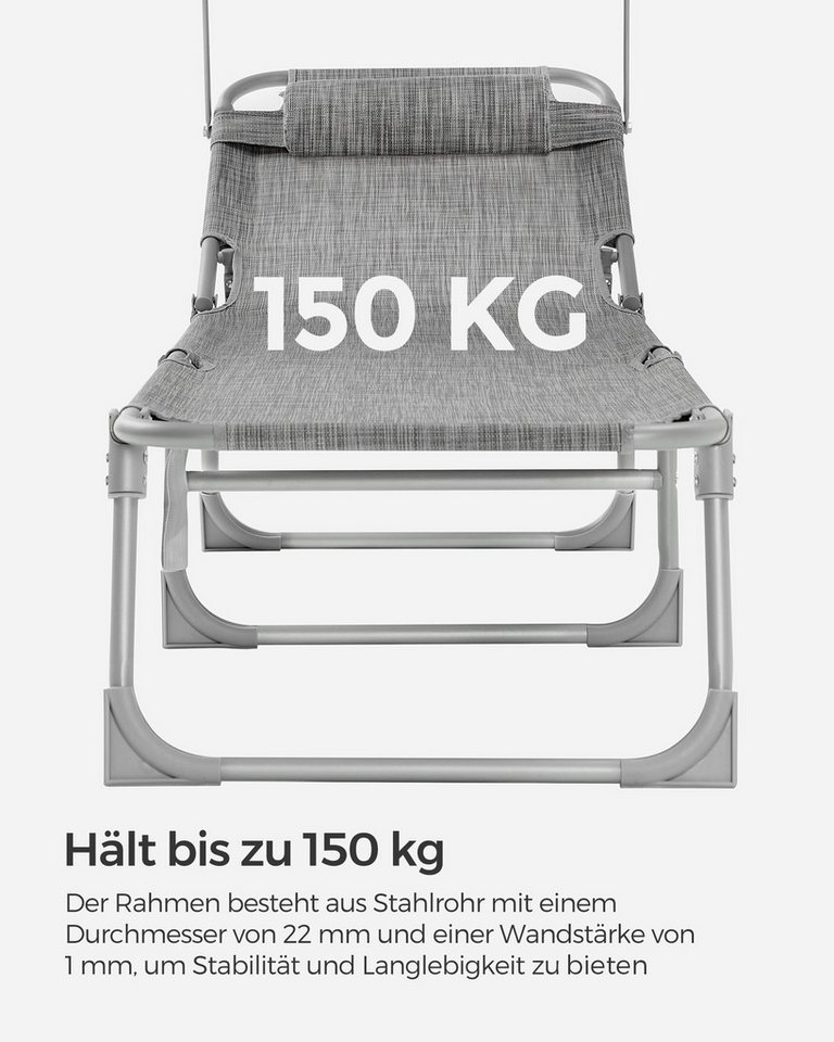 SONGMICS Gartenliege, 1 St., klappbarer Liegestuhl,mit Seitentasche,mit Kopfstütze – Bild 5 von 5