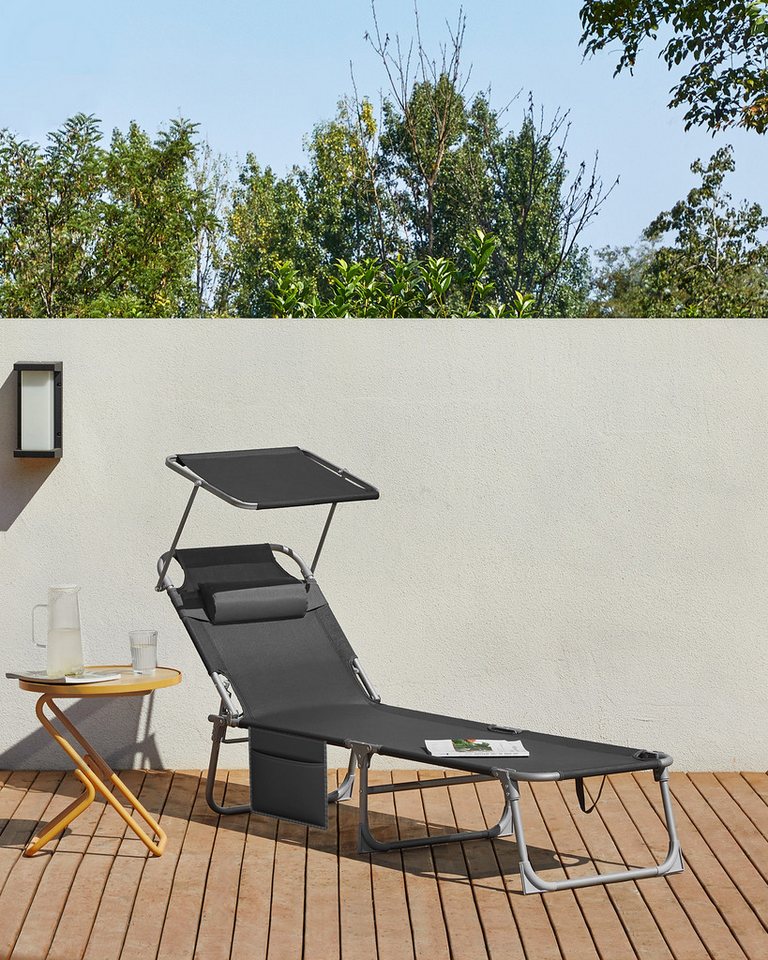 SONGMICS Gartenliege, 2 St., klappbarer Liegestuhl,mit Seitentasche,mit Kopfstütze – Bild 2 von 5
