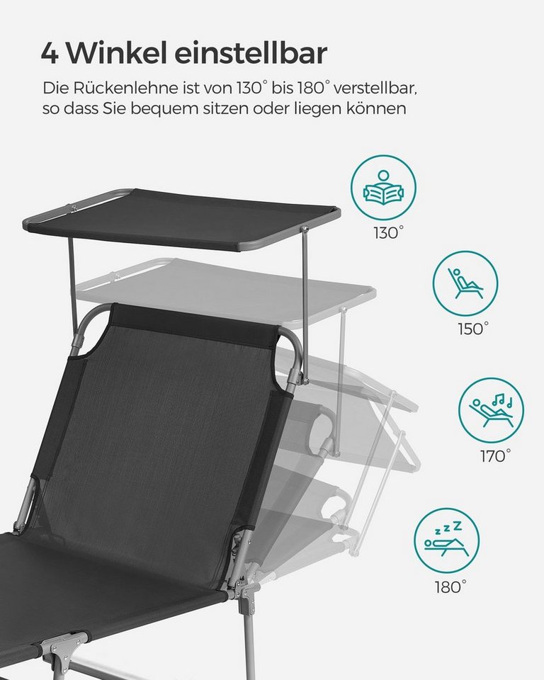 SONGMICS Gartenliege, 2 St., klappbarer Liegestuhl,mit Seitentasche,mit Kopfstütze – Bild 3 von 5