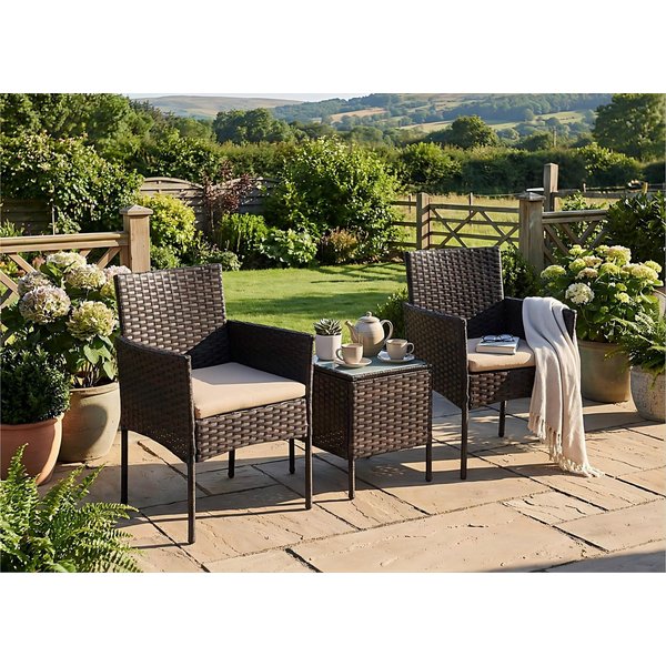 SONGMICS Gartenlounge-Set Balkonmöbel, Tisch und 2 Stühle, für Terrasse, Balkon, Garten, (3-tlg., 2 Gartenstuhl, 1 Gartentisch, mit Kissen), Gartenmöbel-Set, au