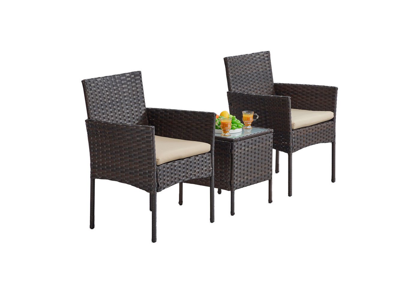SONGMICS Gartenlounge-Set Balkonmöbel, Tisch und 2 Stühle, für Terrasse, Balkon, Garten, (3-tlg., 2 Gartenstuhl, 1 Gartentisch, mit Kissen), Gartenmöbel-Set, au – Bild 2 von 5