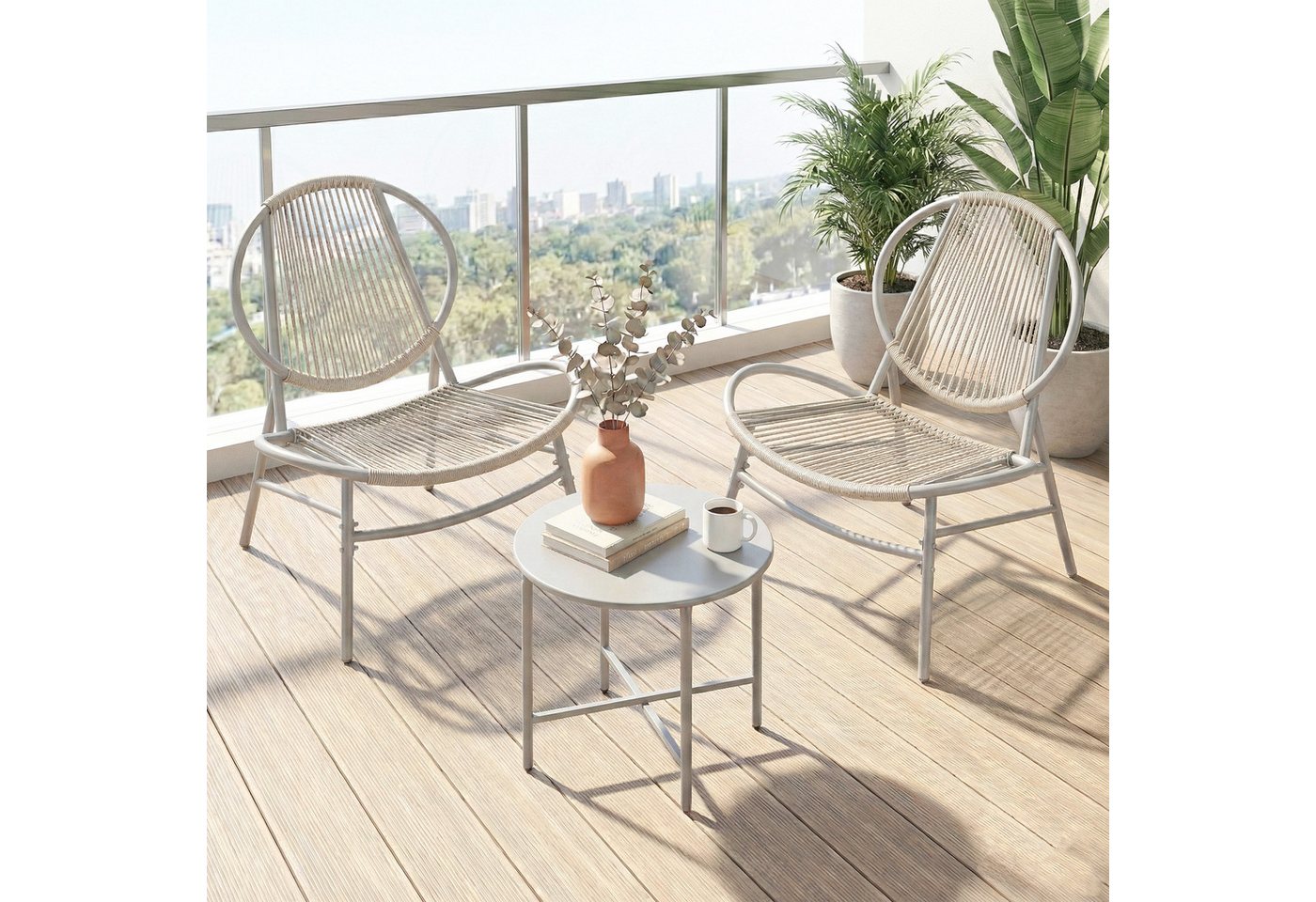SONGMICS Gartenlounge-Set Balkonmöbel/Gartenmöbel-Set, (3-tlg), Balkonmöbel, Gartenmöbel-Set, aus PE-Polyrattan, Outdoor – Bild 2 von 5