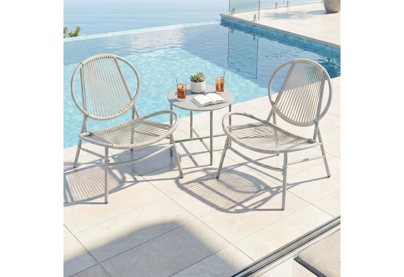 SONGMICS Gartenlounge-Set Balkonmöbel/Gartenmöbel-Set, (3-tlg), Balkonmöbel, Gartenmöbel-Set, aus PE-Polyrattan, Outdoor – Bild 3 von 5