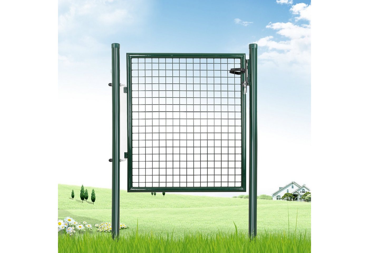 SONGMICS Gartentor Gartentür abschließbar, verzinkter Stahl, robust und langlebig, Tür 87 x 90 cm, rundes Rohr – Bild 3 von 5