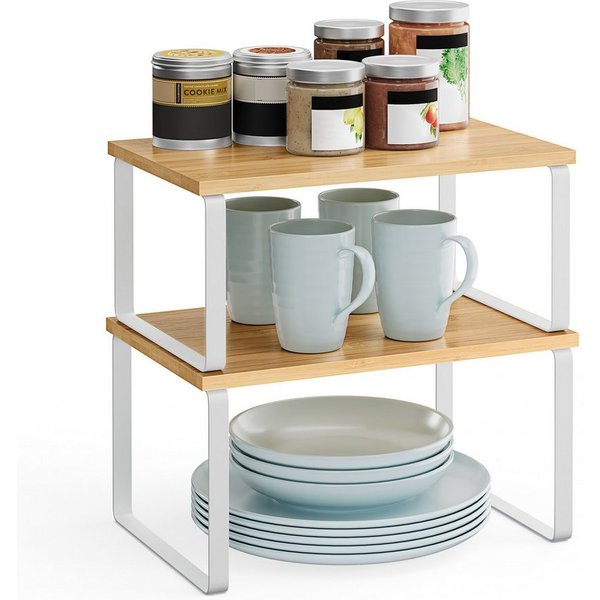 SONGMICS Gewürzregal Küchen-Organizer, Küchenregal, Schrank-Organizer Küche, kleines Regal, 2-tlg., erweiterbar, stapelbar, Metall und Holzwerkstoff