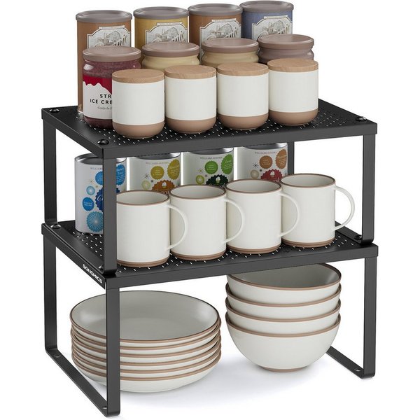 SONGMICS Gewürzregal Küchen-Organizer, 2-tlg., Gewürzhalter, erweiterbar, stapelbar, 2/4er Set