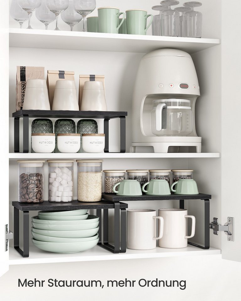 SONGMICS Gewürzregal Küchen-Organizer, Küchenregal, Schrank-Organizer Küche, kleines Regal, 3-tlg., erweiterbar, stapelbar, Metall und Holzwerkstoff – Bild 4 von 5