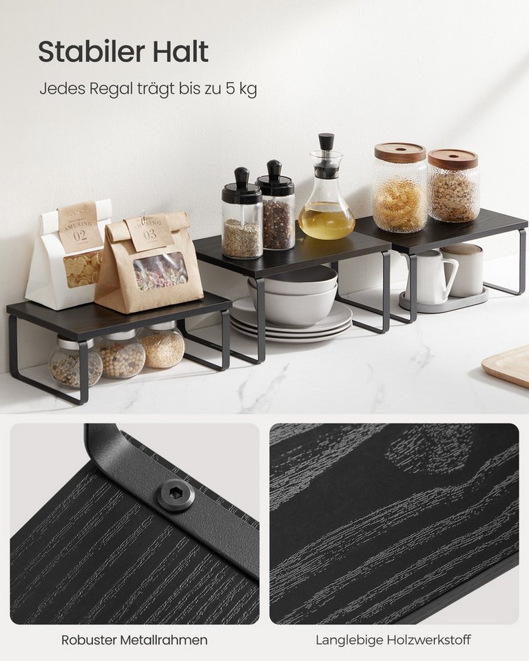 SONGMICS Gewürzregal Küchen-Organizer, Küchenregal, Schrank-Organizer Küche, kleines Regal, 3-tlg., erweiterbar, stapelbar, Metall und Holzwerkstoff – Bild 5 von 5