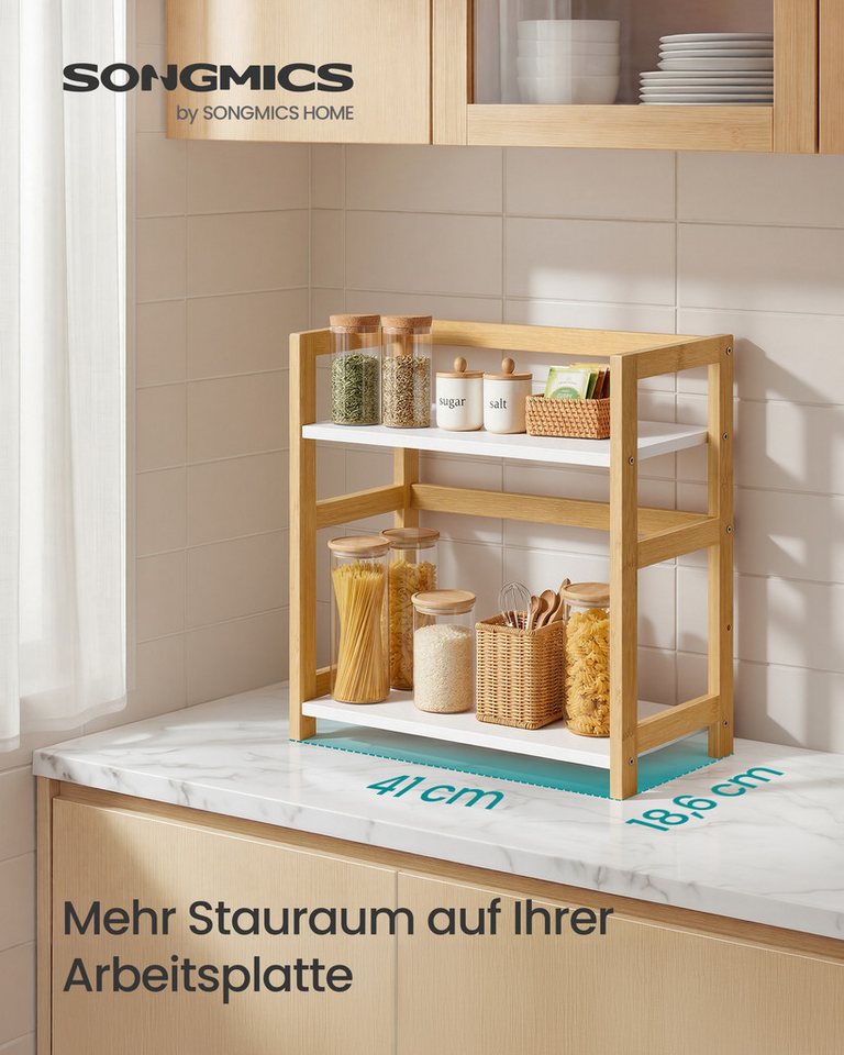 SONGMICS Gewürzregal Küchenregal, Aufbewahrungsregal, für Arbeitsplatte, Bambusgestell, mit 2 Ebenen, für Küche, Esszimmer, Büro – Bild 2 von 5