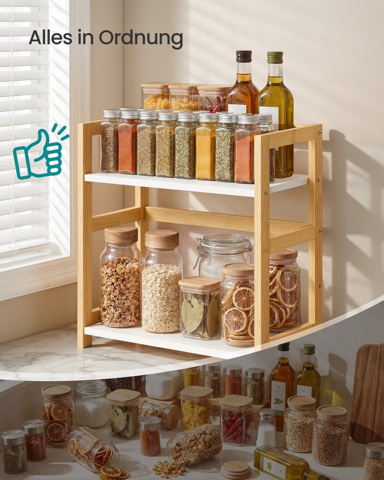 SONGMICS Gewürzregal Küchenregal, Aufbewahrungsregal, für Arbeitsplatte, Bambusgestell, mit 2 Ebenen, für Küche, Esszimmer, Büro – Bild 4 von 5