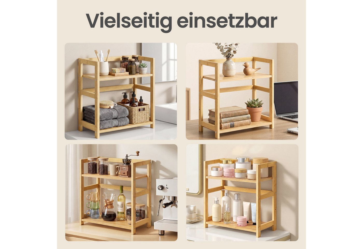 SONGMICS Gewürzregal Küchenregal, Aufbewahrungsregal, für Arbeitsplatte, Bambusgestell, mit 2 Ebenen, für Küche, Esszimmer, Büro – Bild 5 von 5