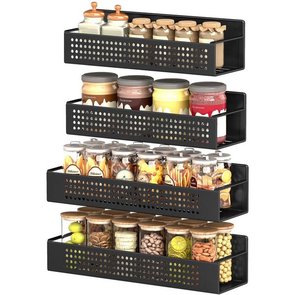 SONGMICS Gewürzregal magnetisch, Gewürzregal magnetisch, 4er Set, 2 große und 2 kleine Regale