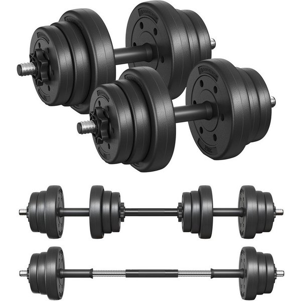 SONGMICS Hantel-Set 2er Hantelset, 2-in-1-Kurzhantel, 20KG/30 KG, rutschfeste Griffe, Workout, mit Verbindungsstahlrohr, 2 x 10 kg, für Zuhause