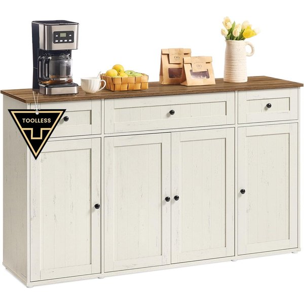 SONGMICS HOME Buffet Toolless-Technologie, Küchenschrank, Buffetschrank, 39 x 140 x 81,3 cm schnelle werkzeuglose Montage, mit Arbeitsplatte, verstellbare Ablag