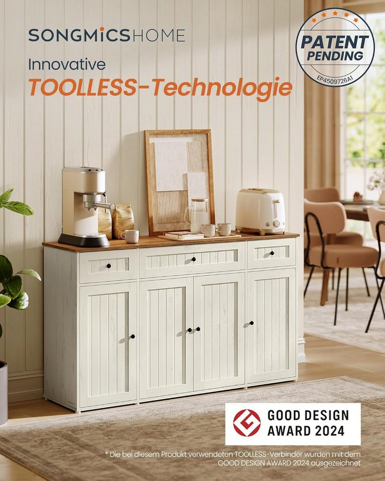 SONGMICS HOME Buffet Toolless-Technologie, Küchenschrank, Buffetschrank, 39 x 140 x 81,3 cm schnelle werkzeuglose Montage, mit Arbeitsplatte, verstellbare Ablag – Bild 2 von 5