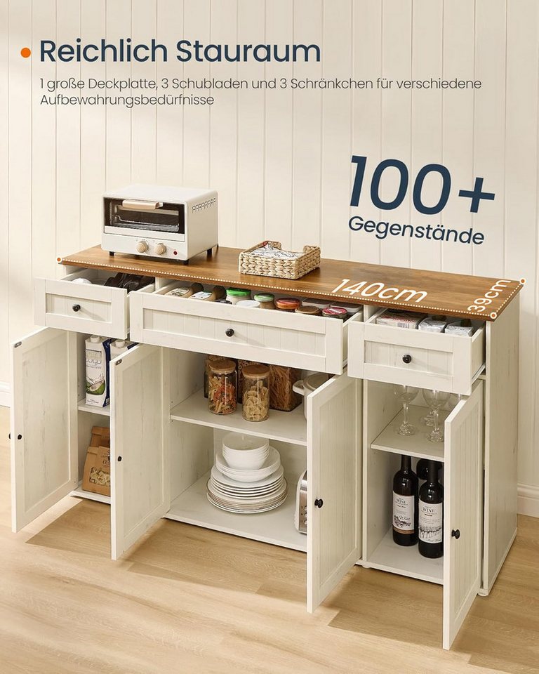 SONGMICS HOME Buffet Toolless-Technologie, Küchenschrank, Buffetschrank, 39 x 140 x 81,3 cm schnelle werkzeuglose Montage, mit Arbeitsplatte, verstellbare Ablag – Bild 3 von 5