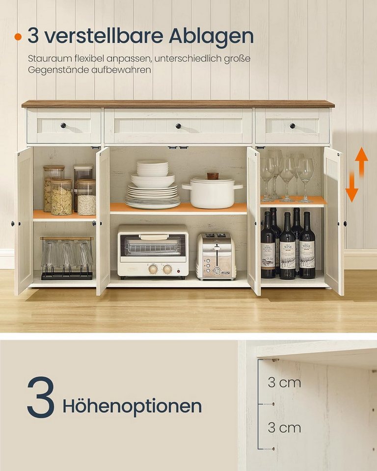 SONGMICS HOME Buffet Toolless-Technologie, Küchenschrank, Buffetschrank, 39 x 140 x 81,3 cm schnelle werkzeuglose Montage, mit Arbeitsplatte, verstellbare Ablag – Bild 4 von 5