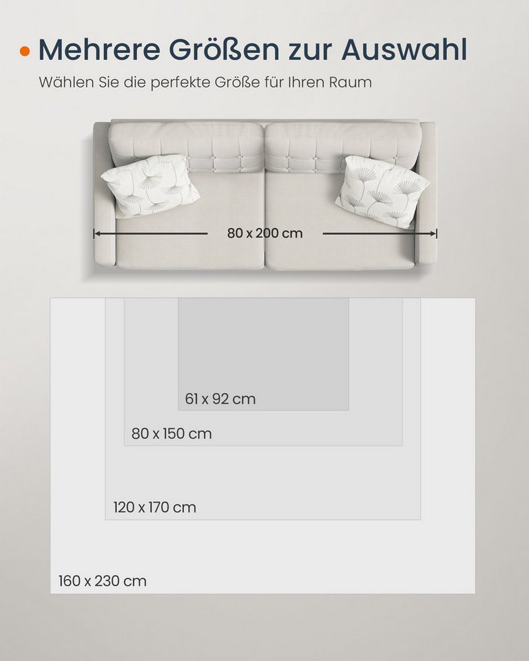 SONGMICS HOME Designteppich Wohnzimmerteppich, für Wohnzimmer, Schlafzimmer, maschinenwaschbar, Höhe: 10 mm, 80 x 150 cm, Rutschfester Teppich, flauschig, Dekor – Bild 5 von 5