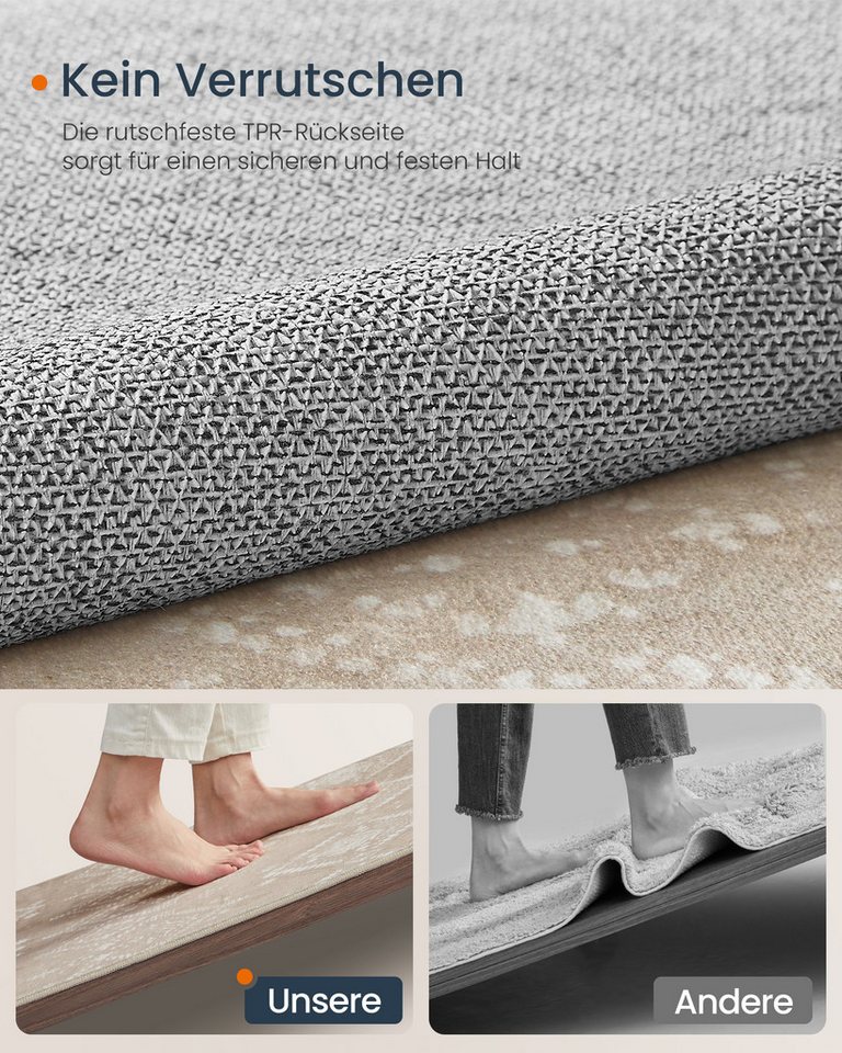 SONGMICS HOME Designteppich Wohnzimmerteppich, für Wohnzimmer, Schlafzimmer, maschinenwaschbar, Höhe: 10 mm, 80 x 150 cm, Rutschfester Teppich, flauschig, Dekor – Bild 4 von 5